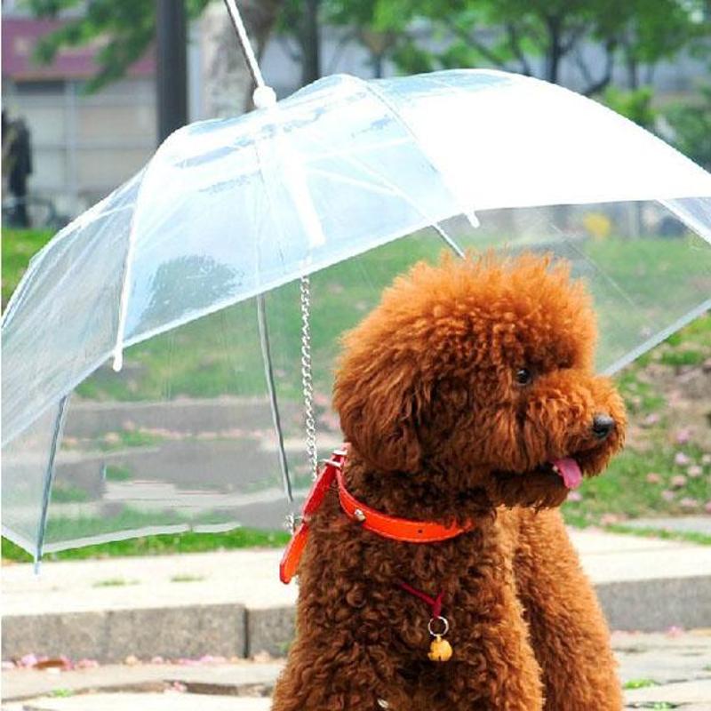 Pet Umbrella Small Dog Umbrella Rain Gear with Dog Leads Transparent PE Keeps Pet Dry Comfortable in Rain Snowing Umbrella